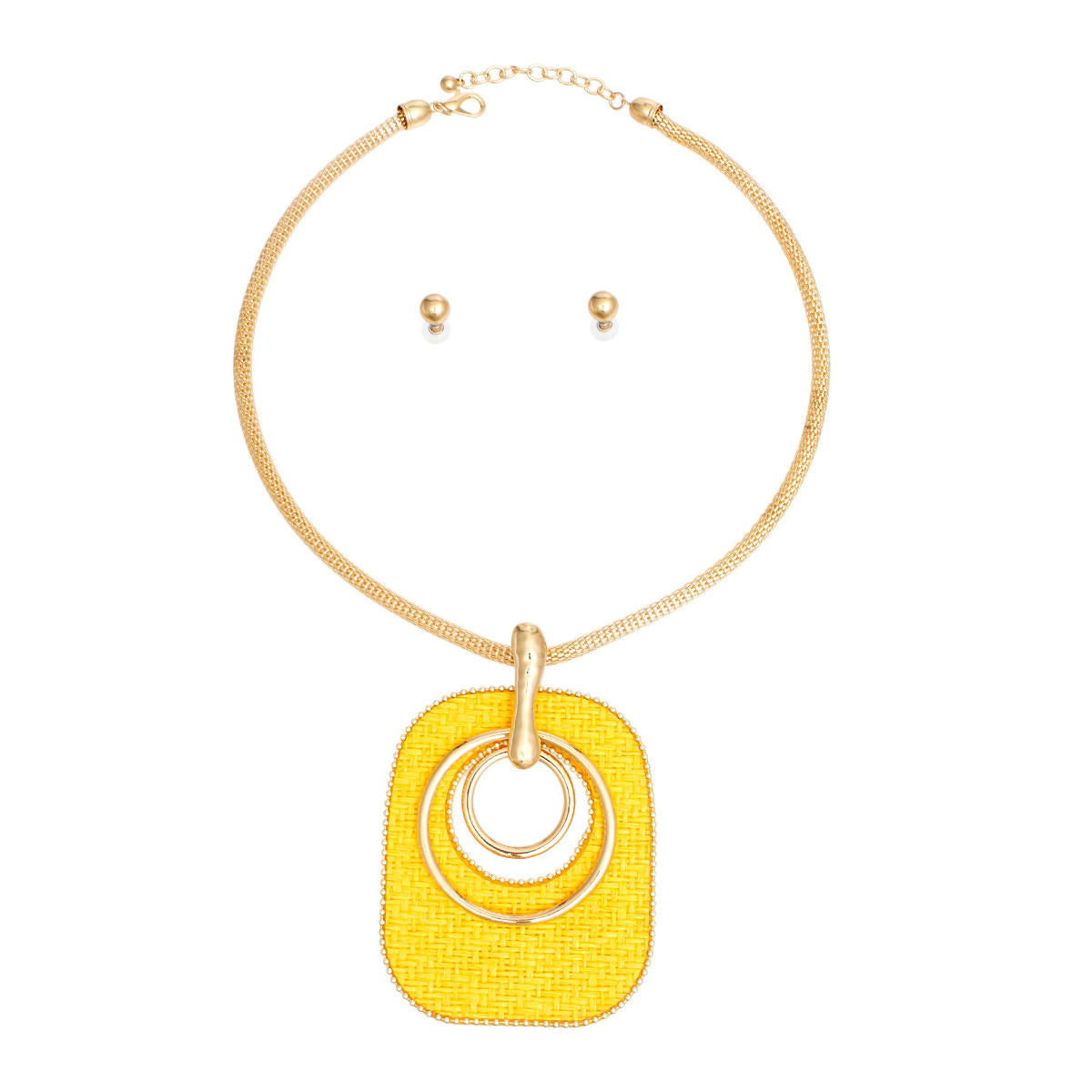 Pendant Necklace Quilted Yellow Raffia Set Women