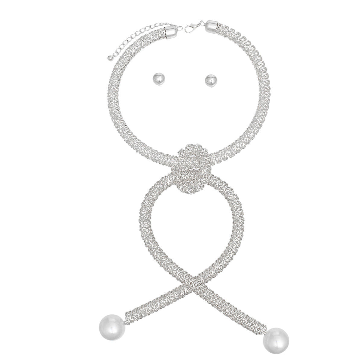 Pendant Silver Braided Wire Loop Pearl Necklace