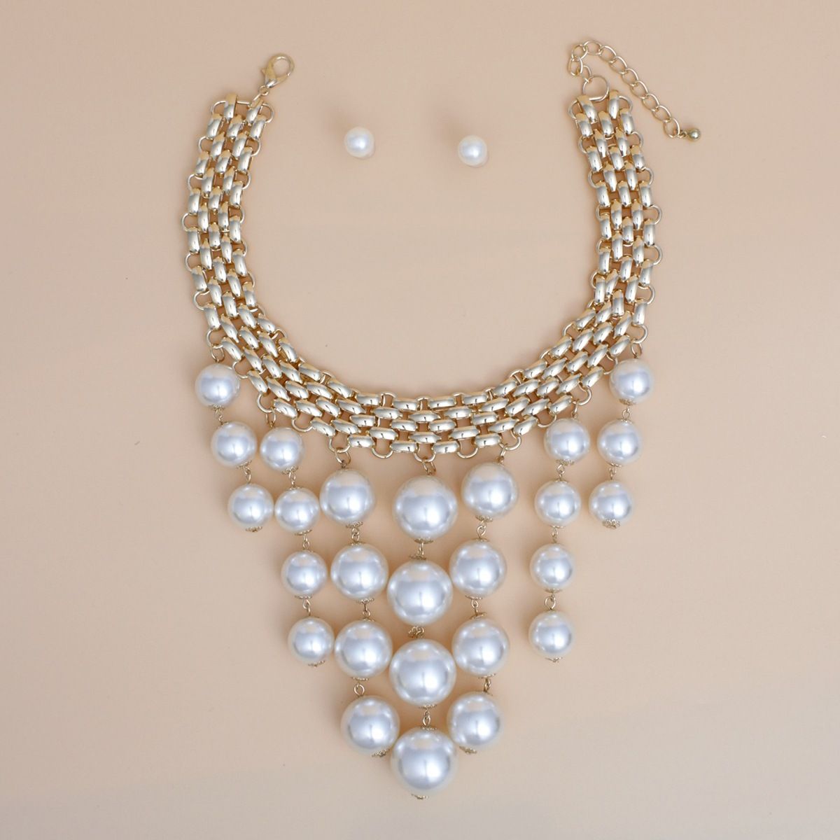 Choker Modernist Gold Woven Chain Pearl Drop Set