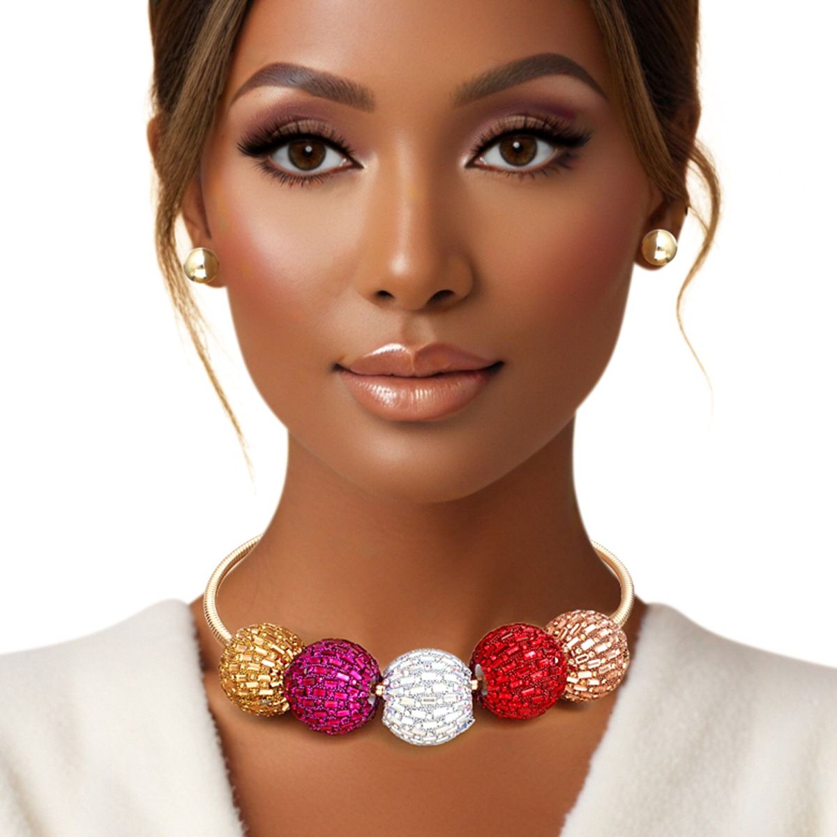 Collar Multi Rhinestone Disco Ball Necklace Set