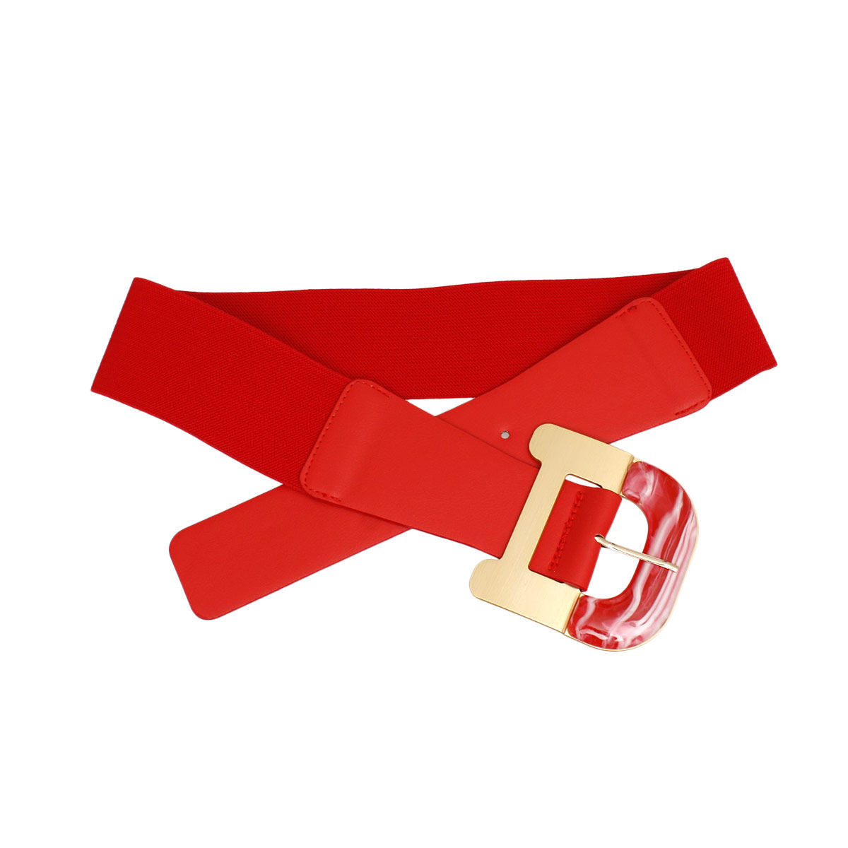 Belt Red Wide Marbled Buckle Stretch for Women