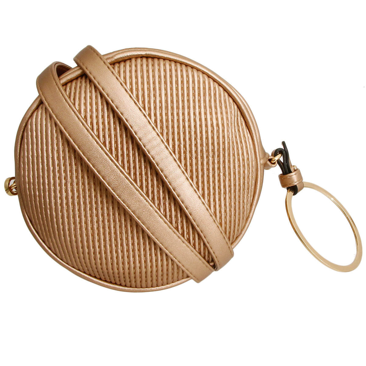 Gold Ribbed Circle Crossbody Wristlet