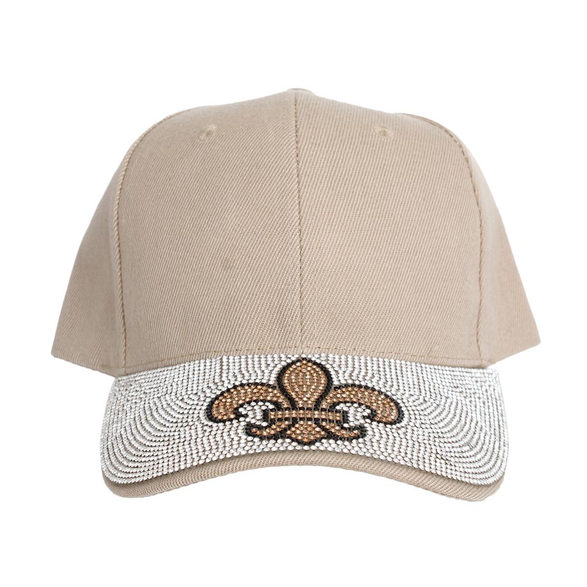 Hat Khaki Fleur de Lis Bling Baseball Cap Women