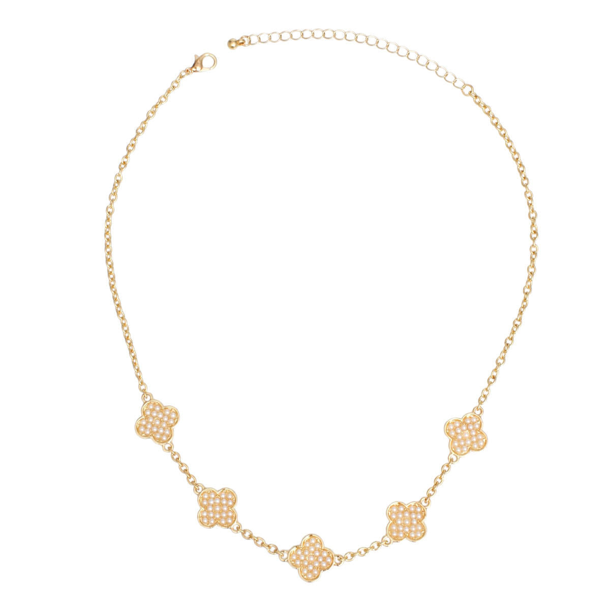 Necklace Gold Cream Pearl Quatrefoil Clovers