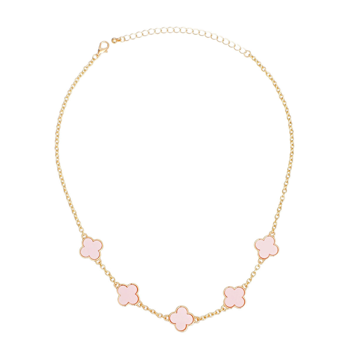 Necklace Gold Chain Pink Quatrefoil Clovers Women