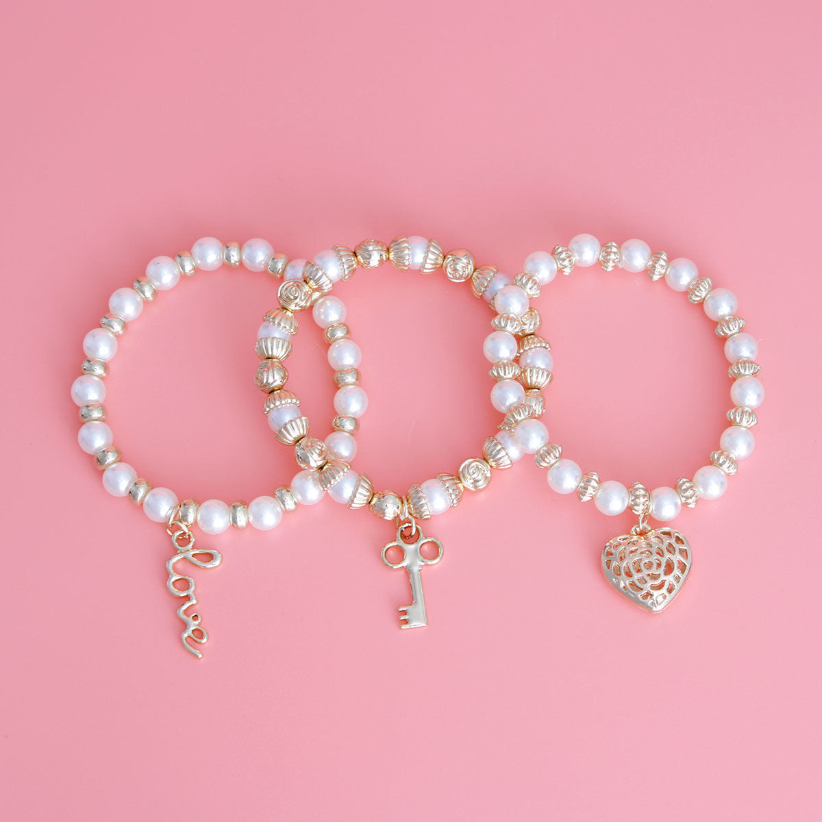 3 Strand Cream Love Bracelets