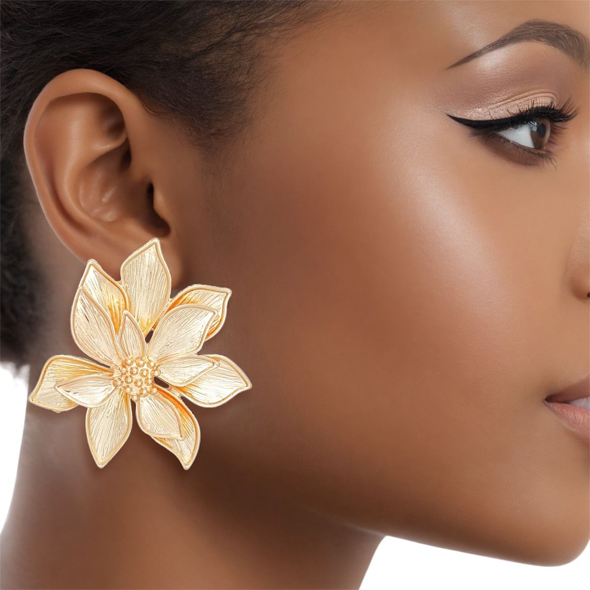 Studs Gold Layered Petal Flower Earrings for Women