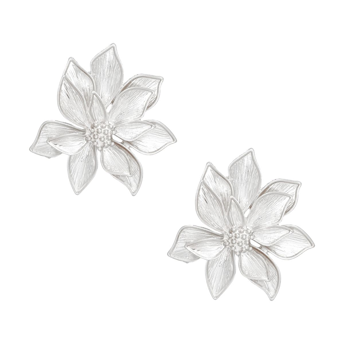 Studs Silver Layered Petal Flower Earrings Women