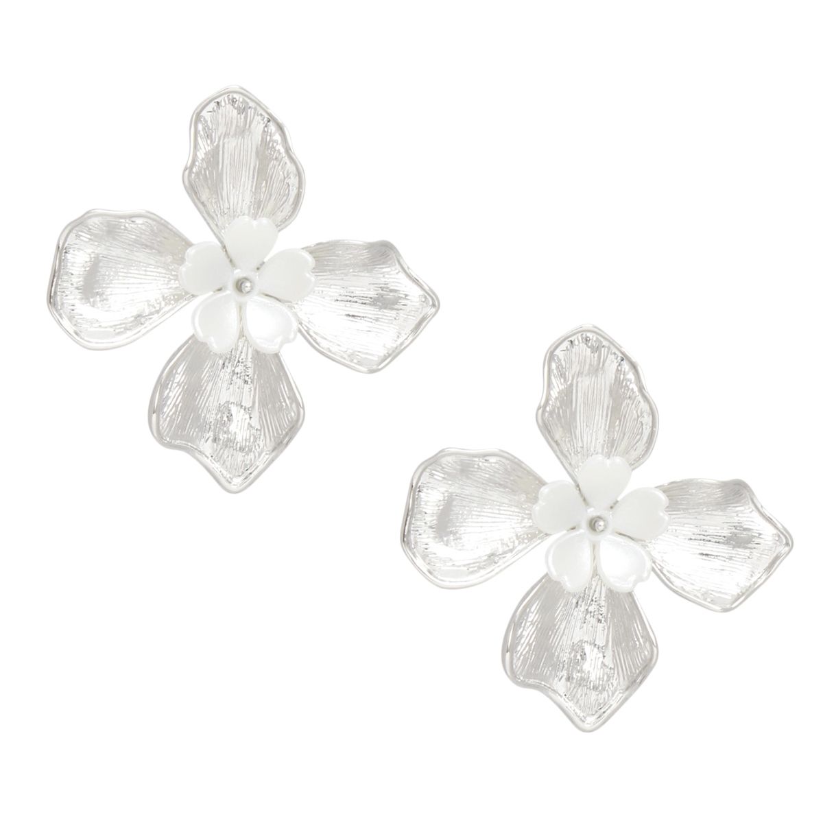 Studs Silver Pearl Layered Petal Flower Earrings