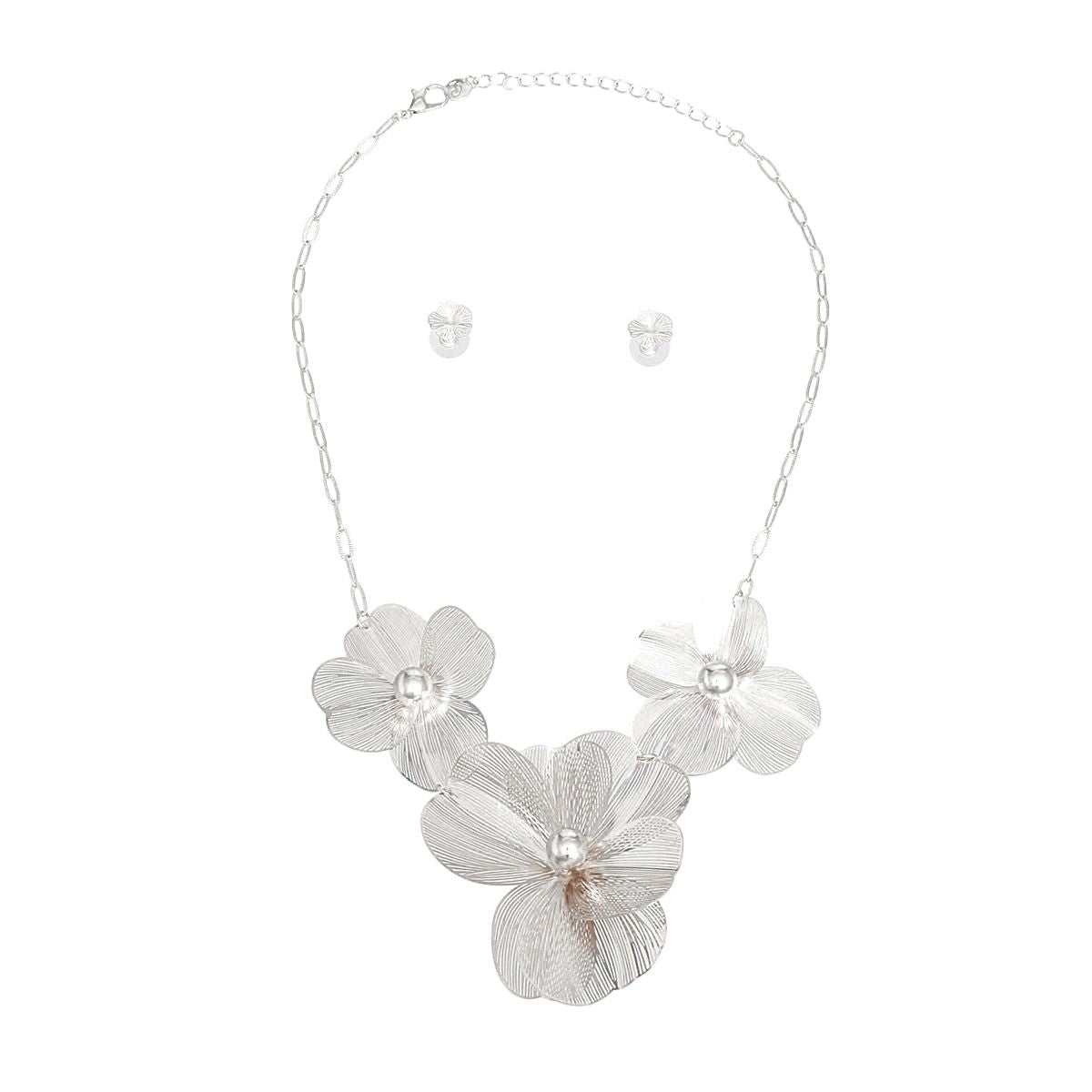 Collar Silver Metal Petal 3D Flower Necklace Women