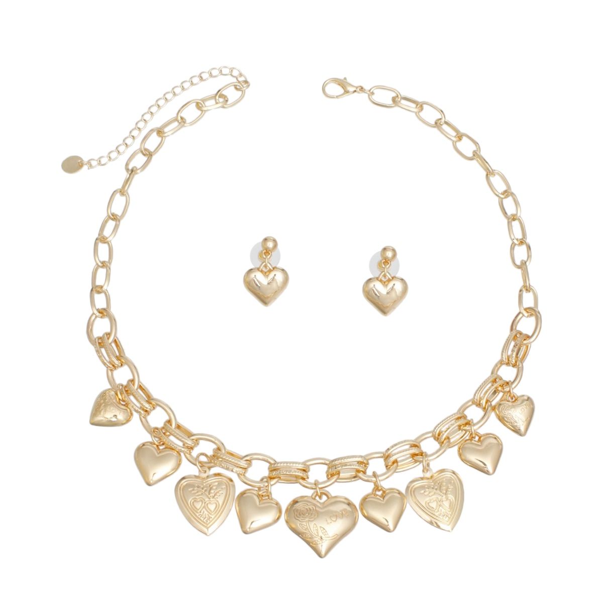 Charm Necklace Gold Puffy Heart Chain Set Women