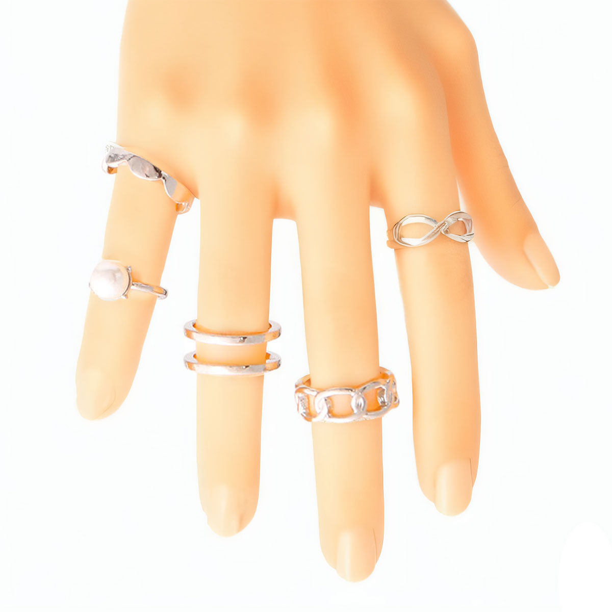 Silver Pearl Midi Ring Set