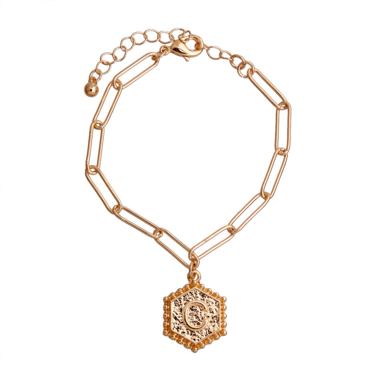 C Hexagon Initial Charm Bracelet