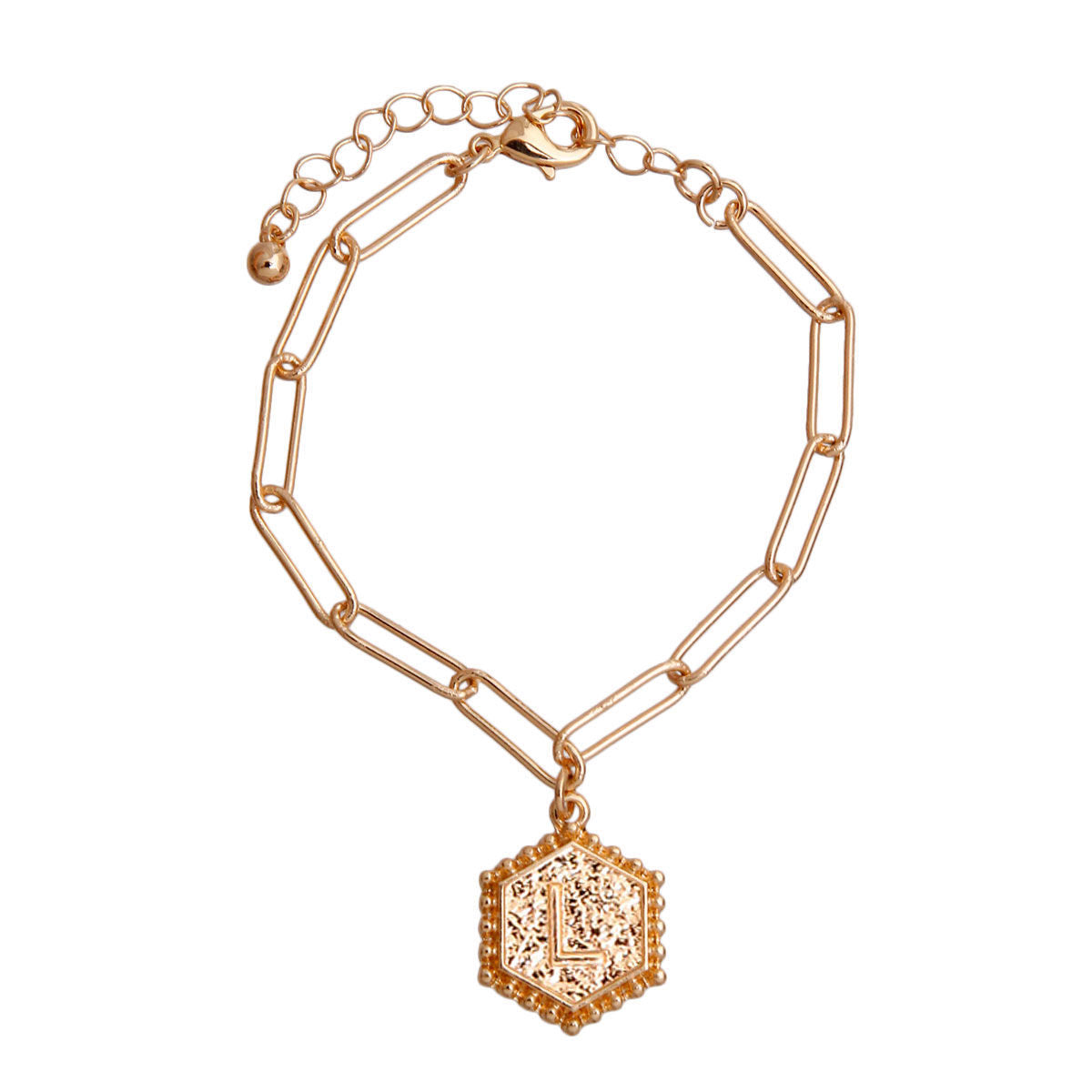 L Hexagon Initial Charm Bracelet